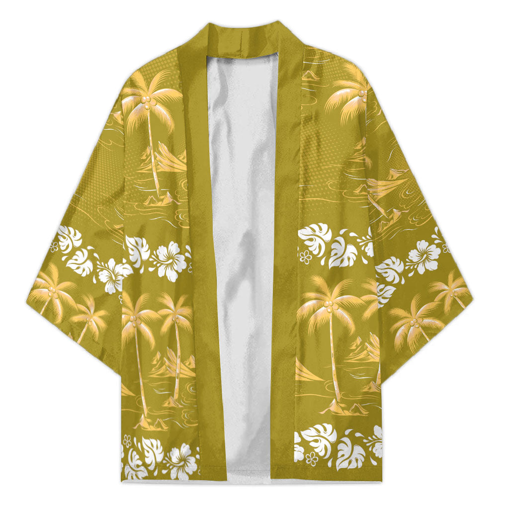 Yellow Hawaii Palm Tree Hibiscus Kimono Fantasy Summer Vibe LT01 Unisex Yellow - Polynesian Pride
