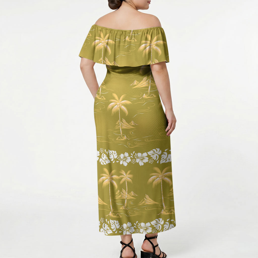 Yellow Hawaii Palm Tree Hibiscus Off Shoulder Maxi Dress Fantasy Summer Vibe LT01 - Polynesian Pride