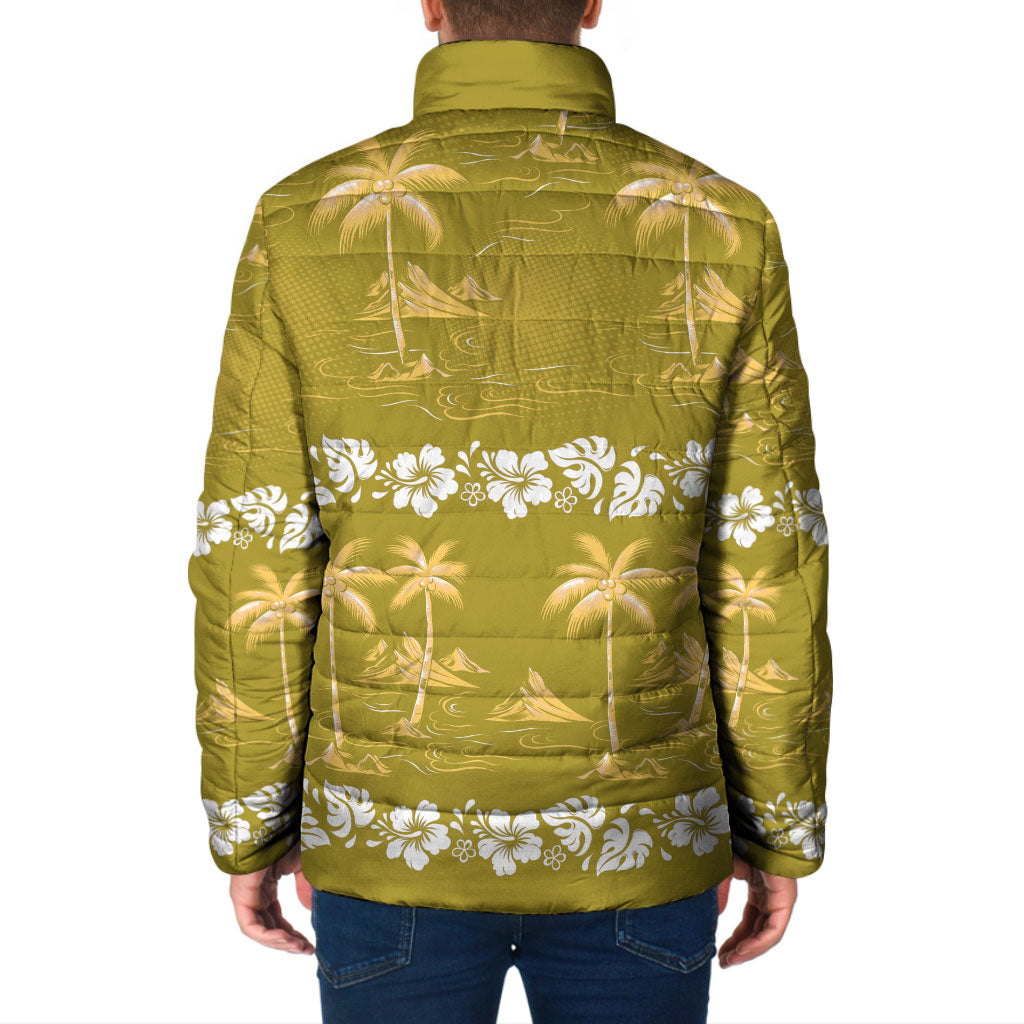 Yellow Hawaii Palm Tree Hibiscus Padded Jacket Fantasy Summer Vibe LT01 - Polynesian Pride