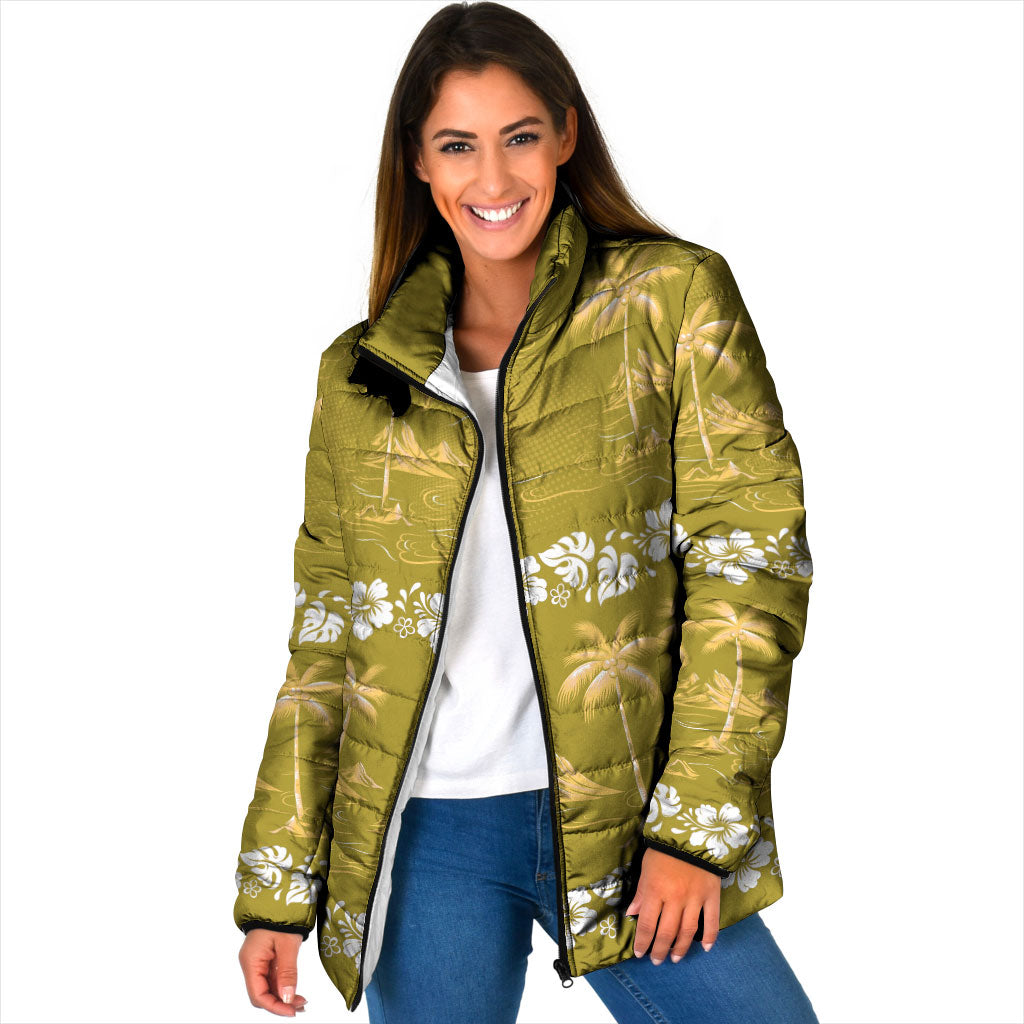 Yellow Hawaii Palm Tree Hibiscus Padded Jacket Fantasy Summer Vibe LT01 Women Yellow - Polynesian Pride