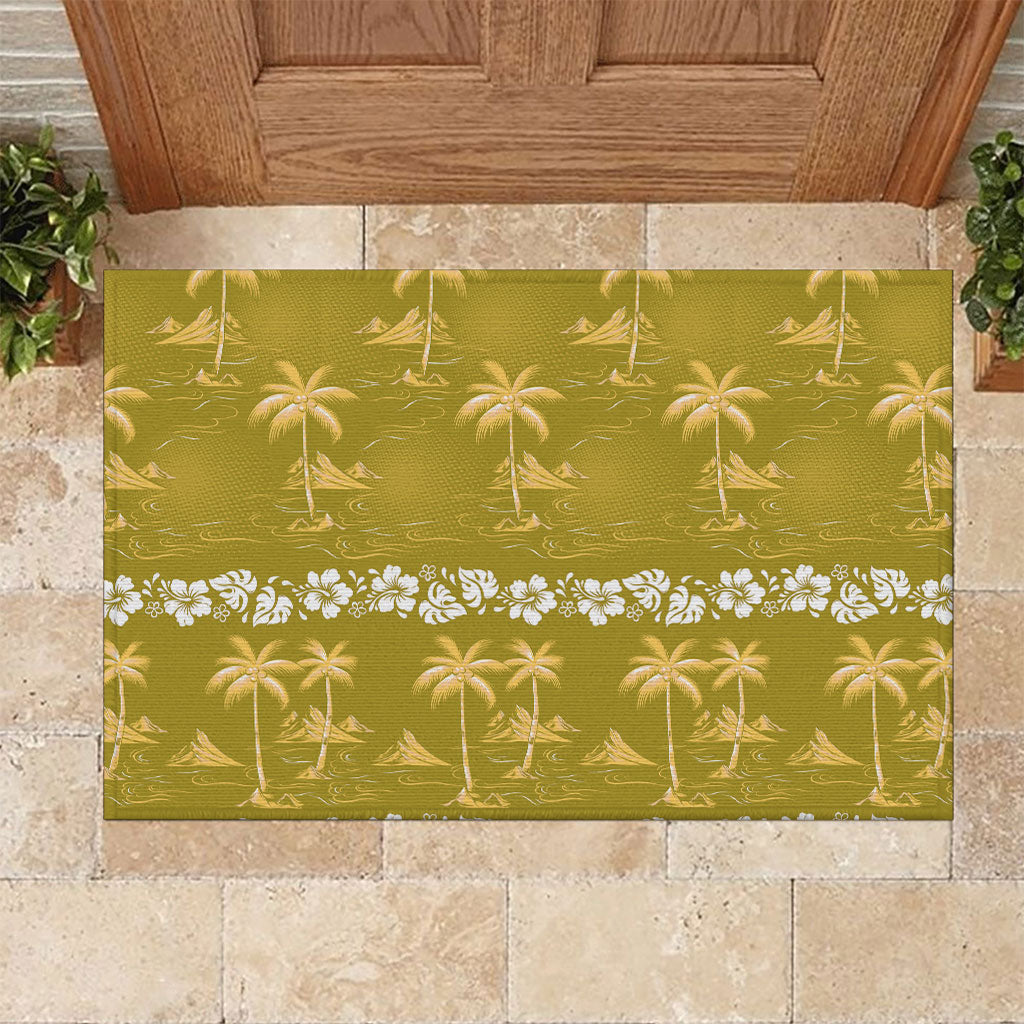 Yellow Hawaii Palm Tree Hibiscus Rubber Doormat Fantasy Summer Vibe LT01 Yellow - Polynesian Pride