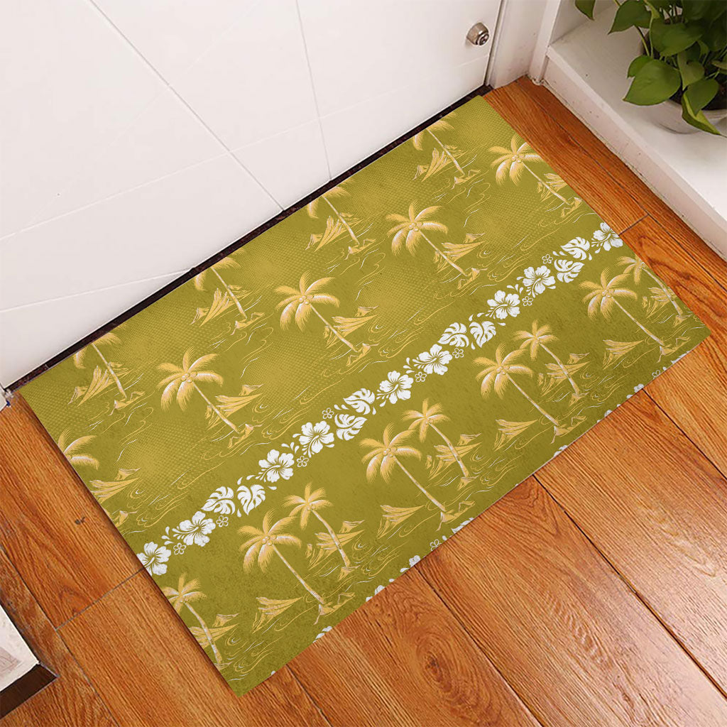 Yellow Hawaii Palm Tree Hibiscus Rubber Doormat Fantasy Summer Vibe LT01 - Polynesian Pride
