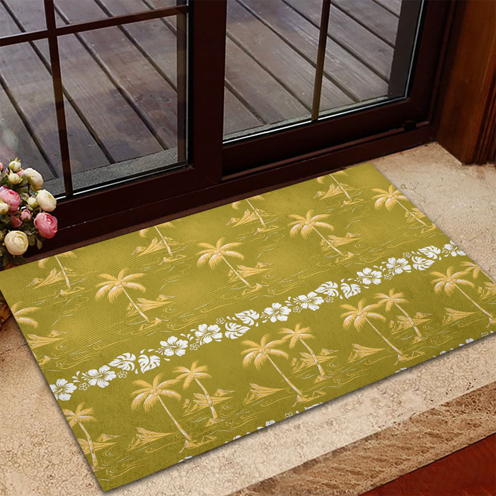 Yellow Hawaii Palm Tree Hibiscus Rubber Doormat Fantasy Summer Vibe LT01 - Polynesian Pride