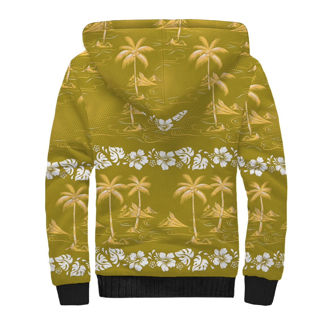 Yellow Hawaii Palm Tree Hibiscus Sherpa Hoodie Fantasy Summer Vibe LT01 - Polynesian Pride