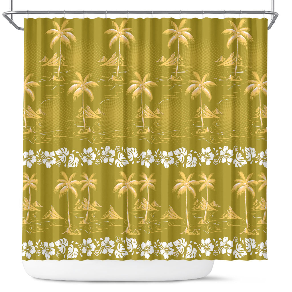 Yellow Hawaii Palm Tree Hibiscus Shower Curtain Fantasy Summer Vibe