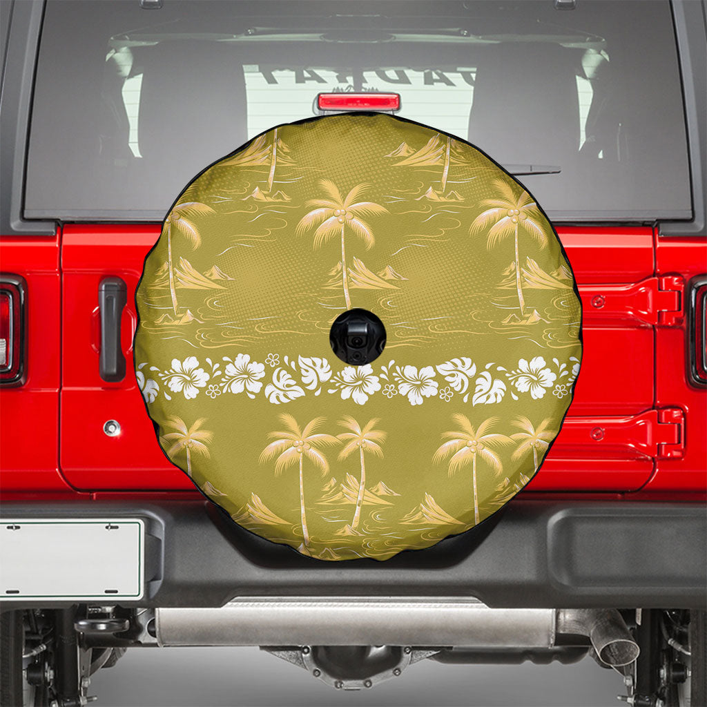 Yellow Hawaii Palm Tree Hibiscus Spare Tire Cover Fantasy Summer Vibe LT01 - Polynesian Pride