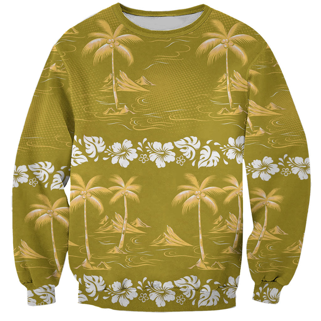 Yellow Hawaii Palm Tree Hibiscus Sweatshirt Fantasy Summer Vibe