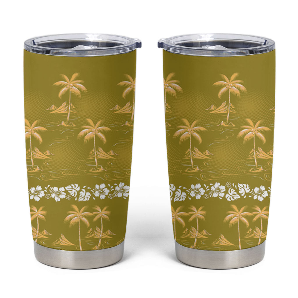 Yellow Hawaii Palm Tree Hibiscus Tumbler Cup Fantasy Summer Vibe LT01 Yellow - Polynesian Pride