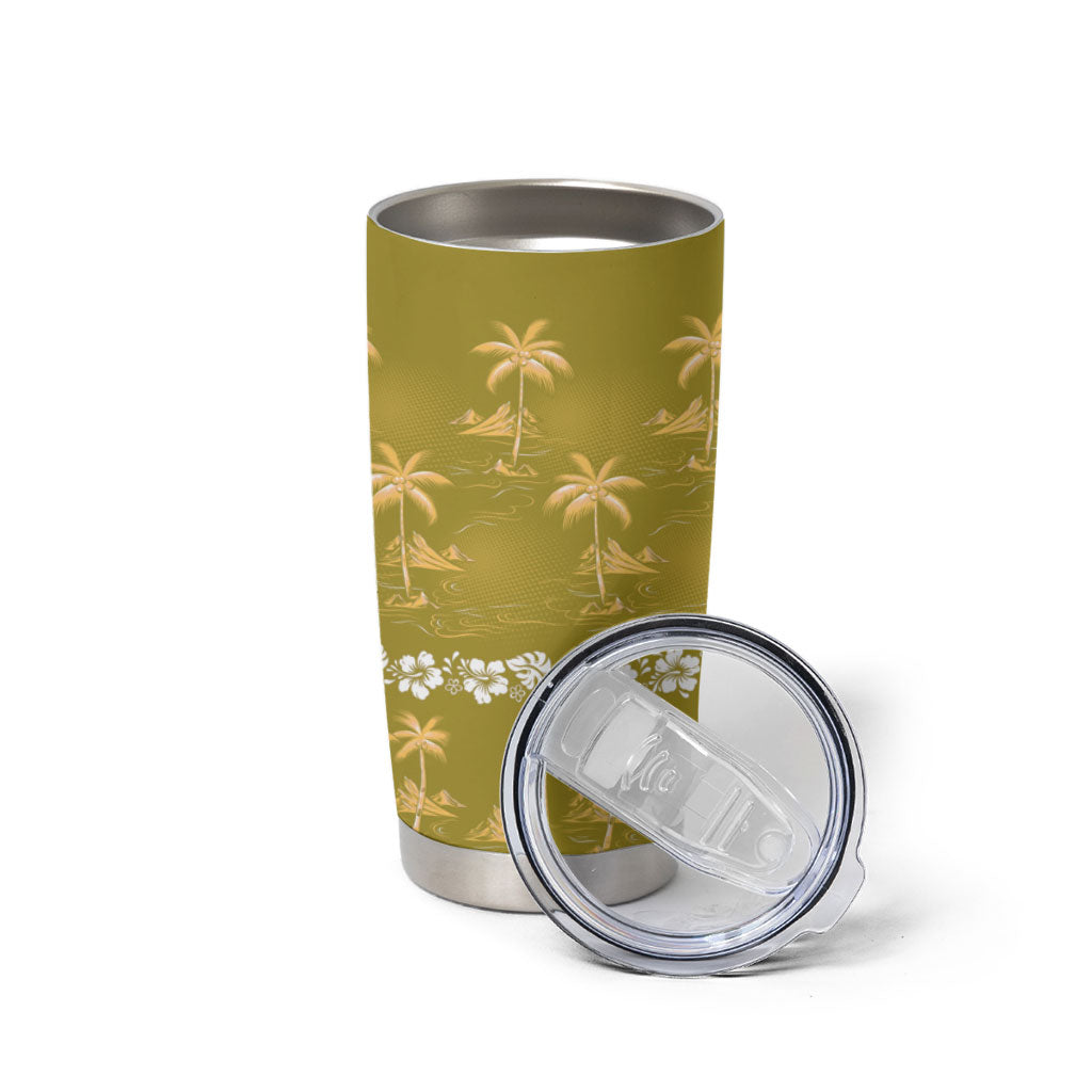 Yellow Hawaii Palm Tree Hibiscus Tumbler Cup Fantasy Summer Vibe LT01 - Polynesian Pride