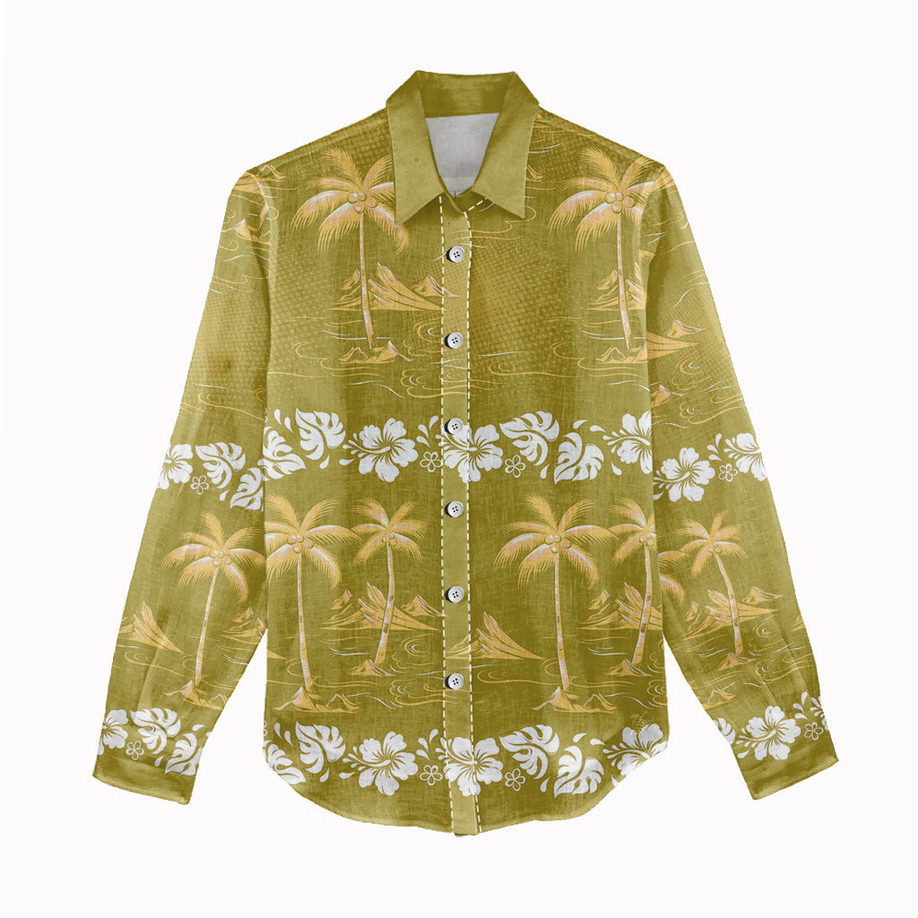 Yellow Hawaii Palm Tree Hibiscus Women Casual Shirt Fantasy Summer Vibe LT01 - Polynesian Pride