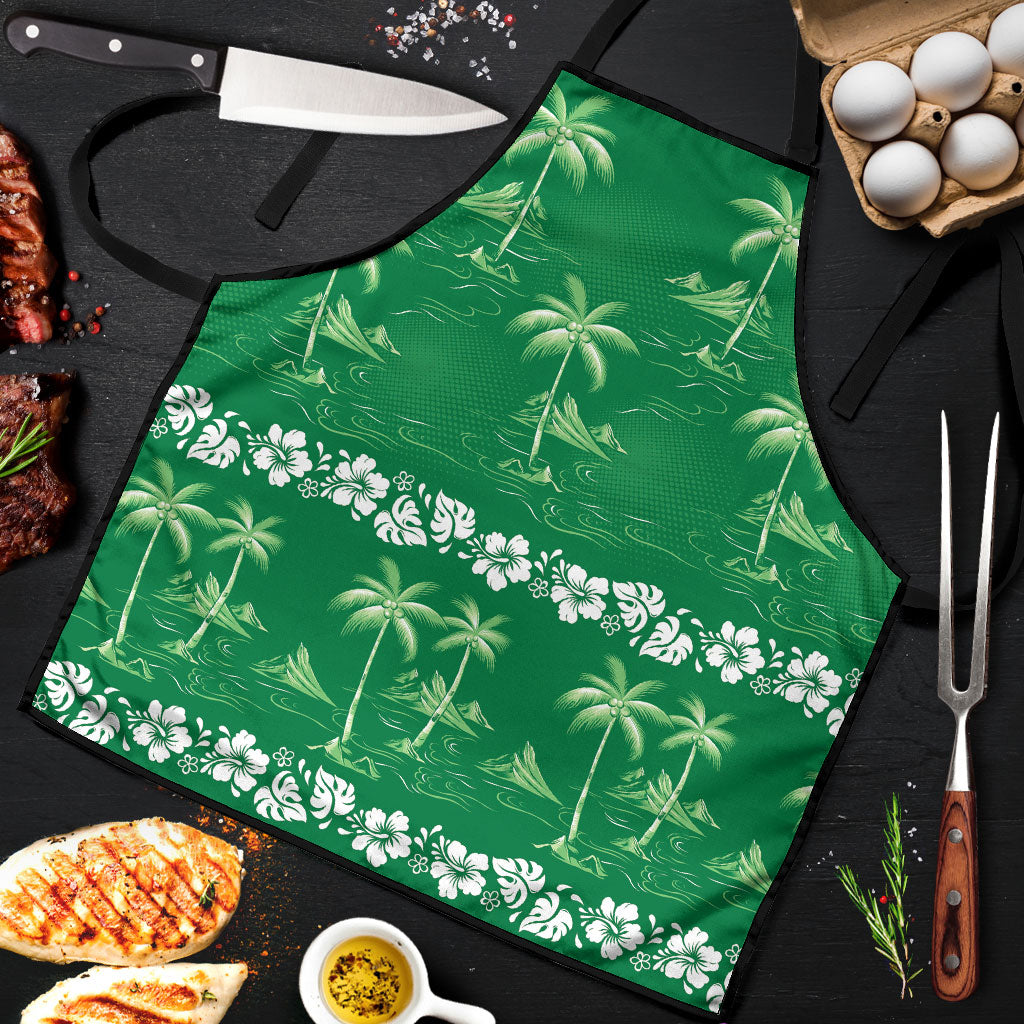 Green Hawaii Palm Tree Hibiscus Apron Fantasy Summer Vibe LT01 Green - Polynesian Pride