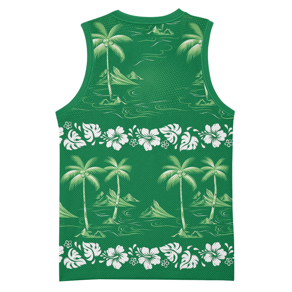 Green Hawaii Palm Tree Hibiscus Basketball Jersey Fantasy Summer Vibe LT01 - Polynesian Pride