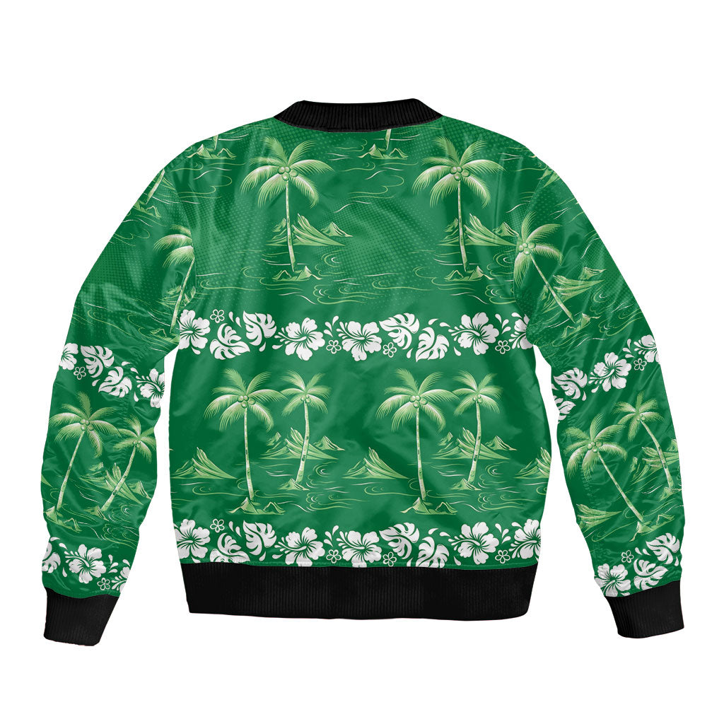 Green Hawaii Palm Tree Hibiscus Bomber Jacket Fantasy Summer Vibe LT01 - Polynesian Pride