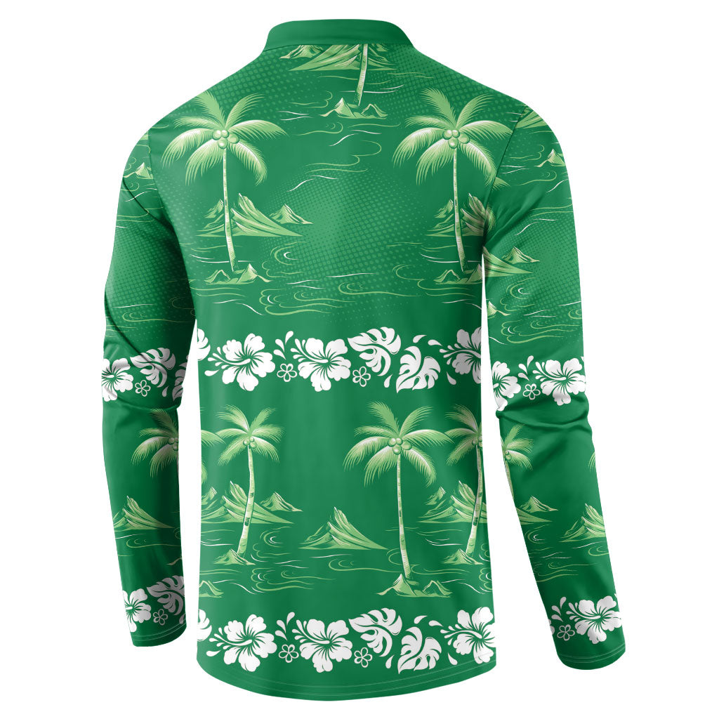 Green Hawaii Palm Tree Hibiscus Button Sweatshirt Fantasy Summer Vibe LT01 - Polynesian Pride