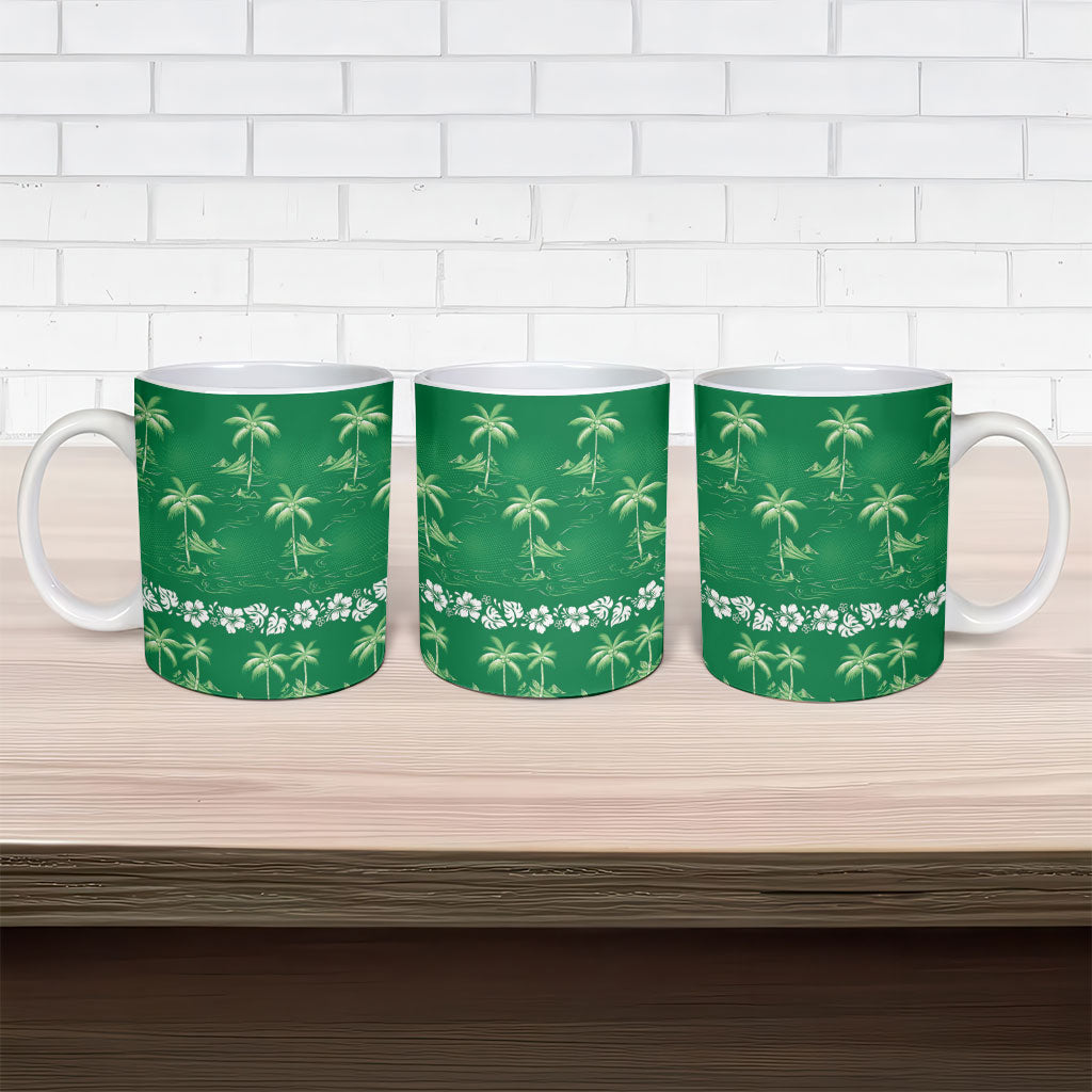 Green Hawaii Palm Tree Hibiscus Ceramic Mug Fantasy Summer Vibe LT01 - Polynesian Pride
