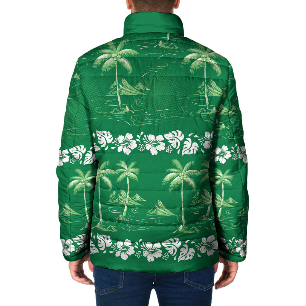 Green Hawaii Palm Tree Hibiscus Padded Jacket Fantasy Summer Vibe LT01 - Polynesian Pride