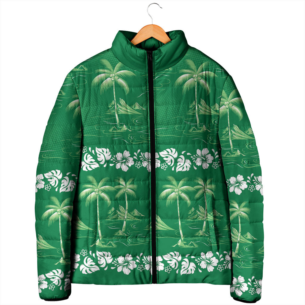 Green Hawaii Palm Tree Hibiscus Padded Jacket Fantasy Summer Vibe LT01 - Polynesian Pride