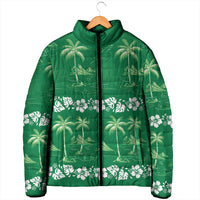Green Hawaii Palm Tree Hibiscus Padded Jacket Fantasy Summer Vibe LT01 - Polynesian Pride