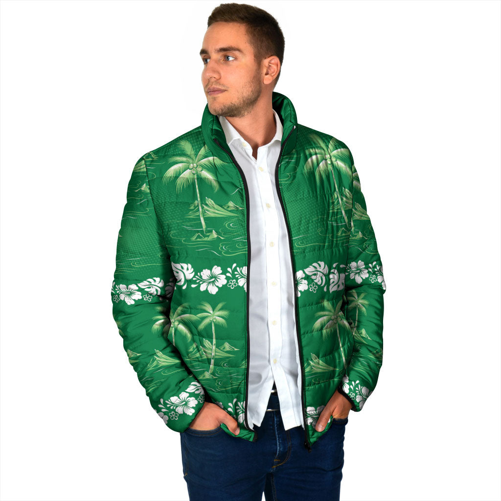 Green Hawaii Palm Tree Hibiscus Padded Jacket Fantasy Summer Vibe LT01 - Polynesian Pride
