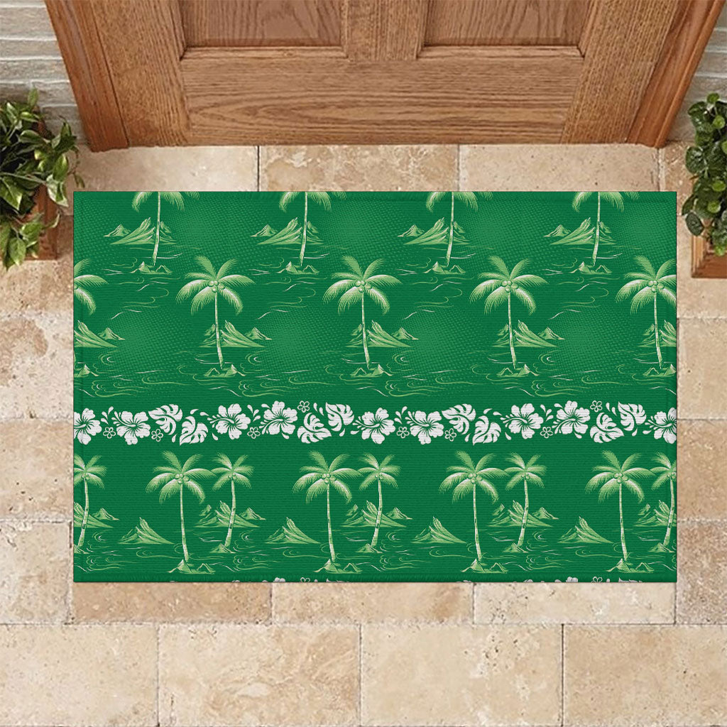Green Hawaii Palm Tree Hibiscus Rubber Doormat Fantasy Summer Vibe LT01 Green - Polynesian Pride