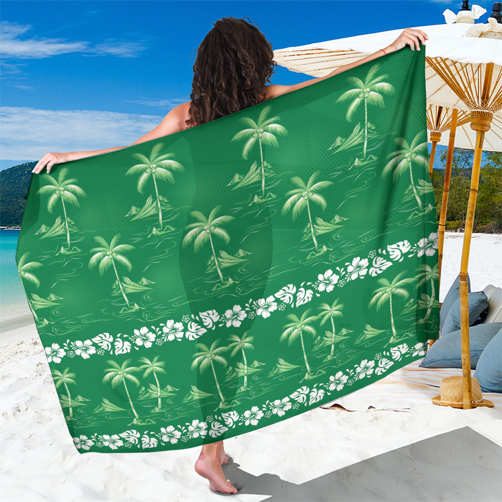 Green Hawaii Palm Tree Hibiscus Sarong Fantasy Summer Vibe LT01 One Size 44 x 66 inches Green - Polynesian Pride