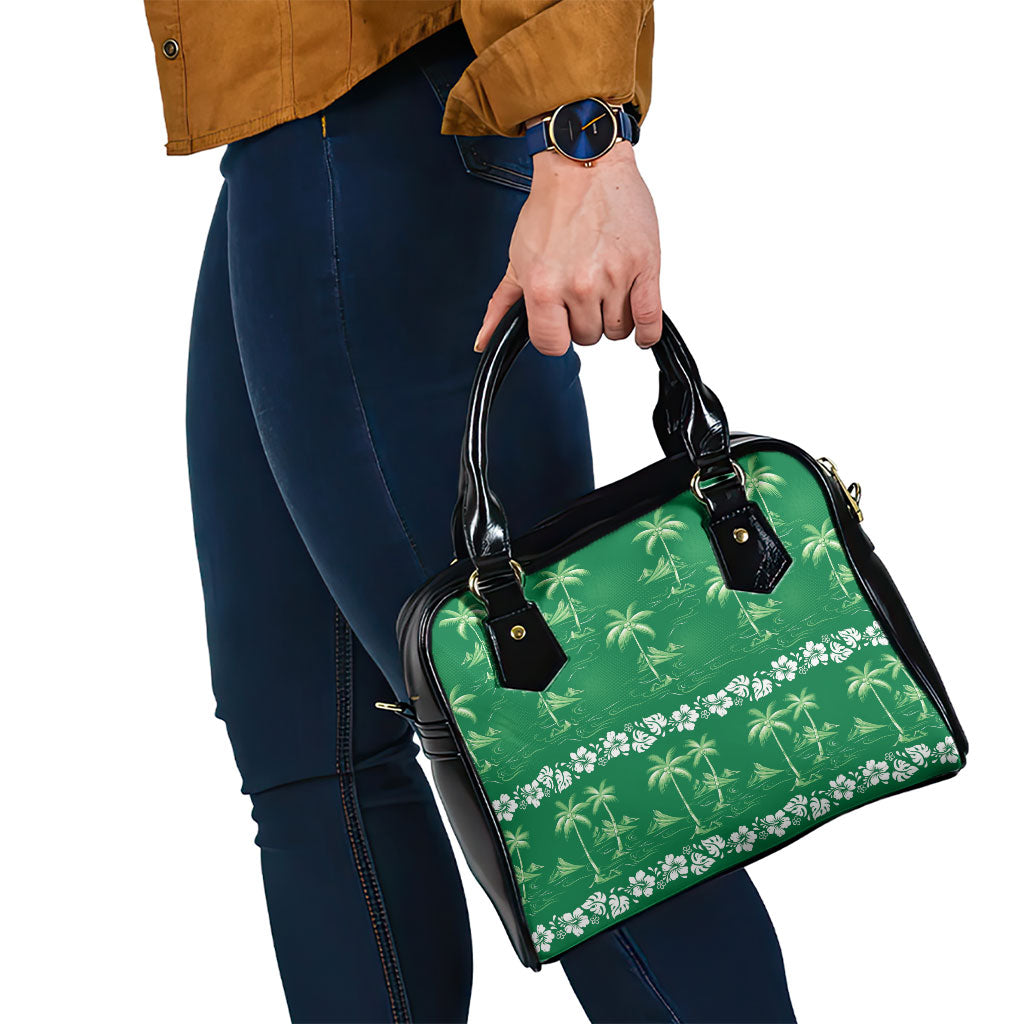 Green Hawaii Palm Tree Hibiscus Shoulder Handbag Fantasy Summer Vibe LT01 - Polynesian Pride