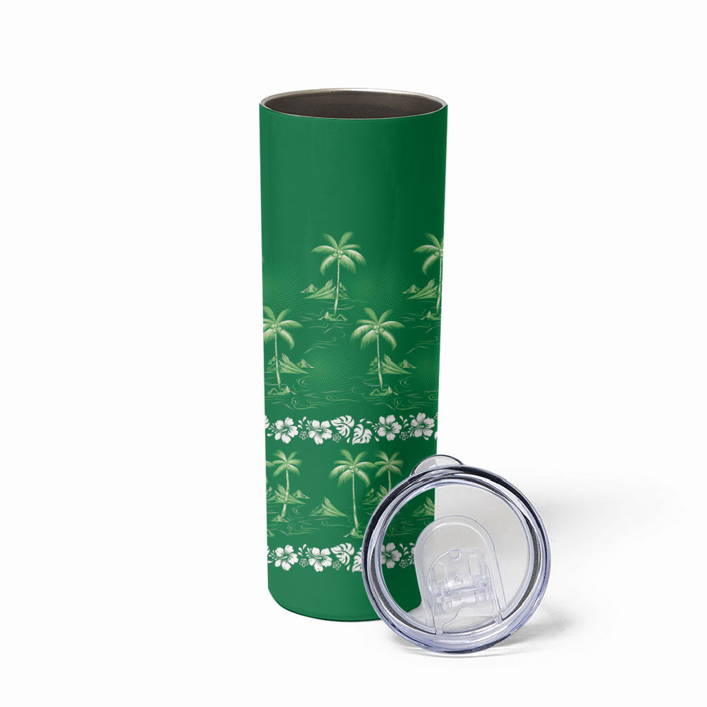 Green Hawaii Palm Tree Hibiscus Skinny Tumbler Fantasy Summer Vibe LT01 - Polynesian Pride
