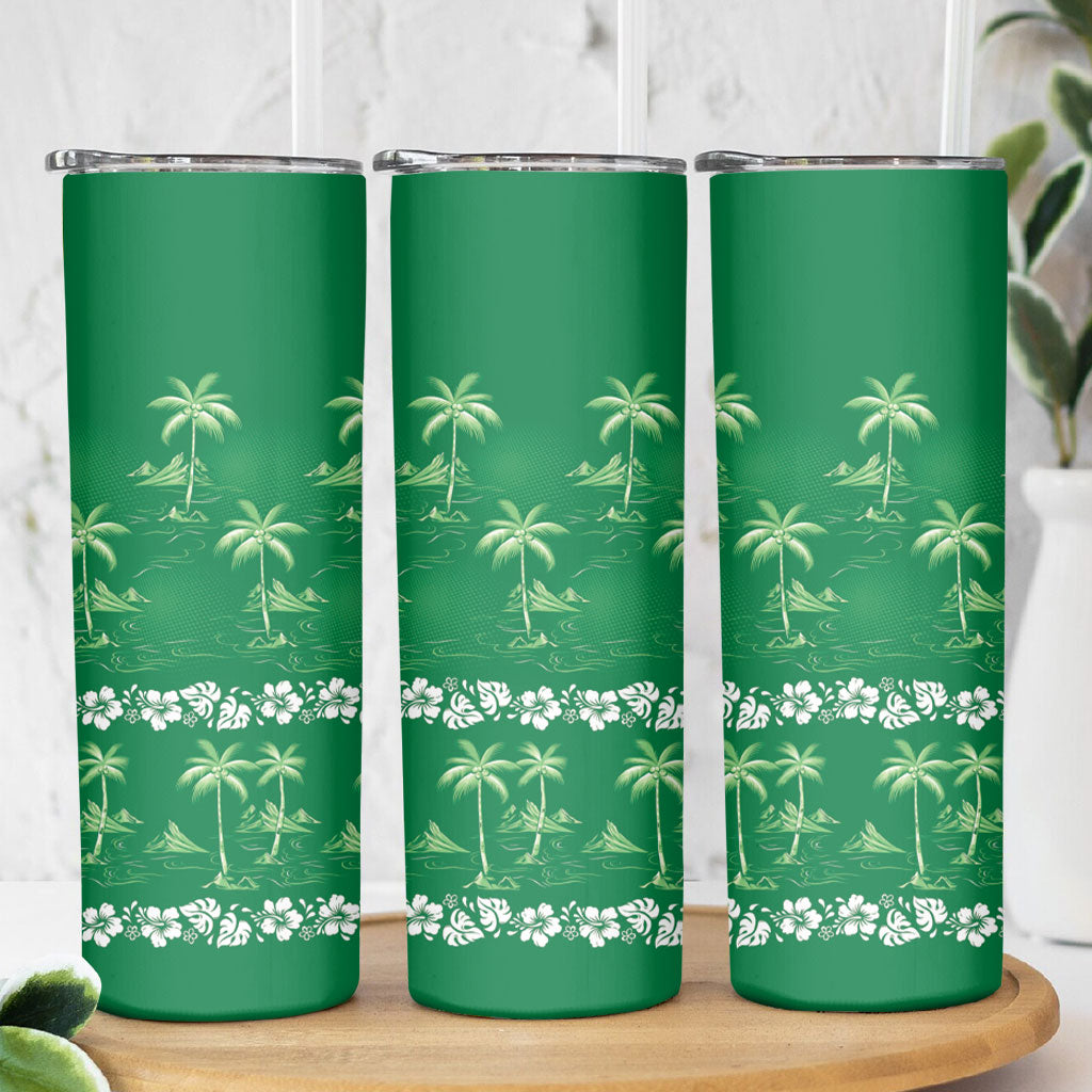 Green Hawaii Palm Tree Hibiscus Skinny Tumbler Fantasy Summer Vibe LT01 - Polynesian Pride