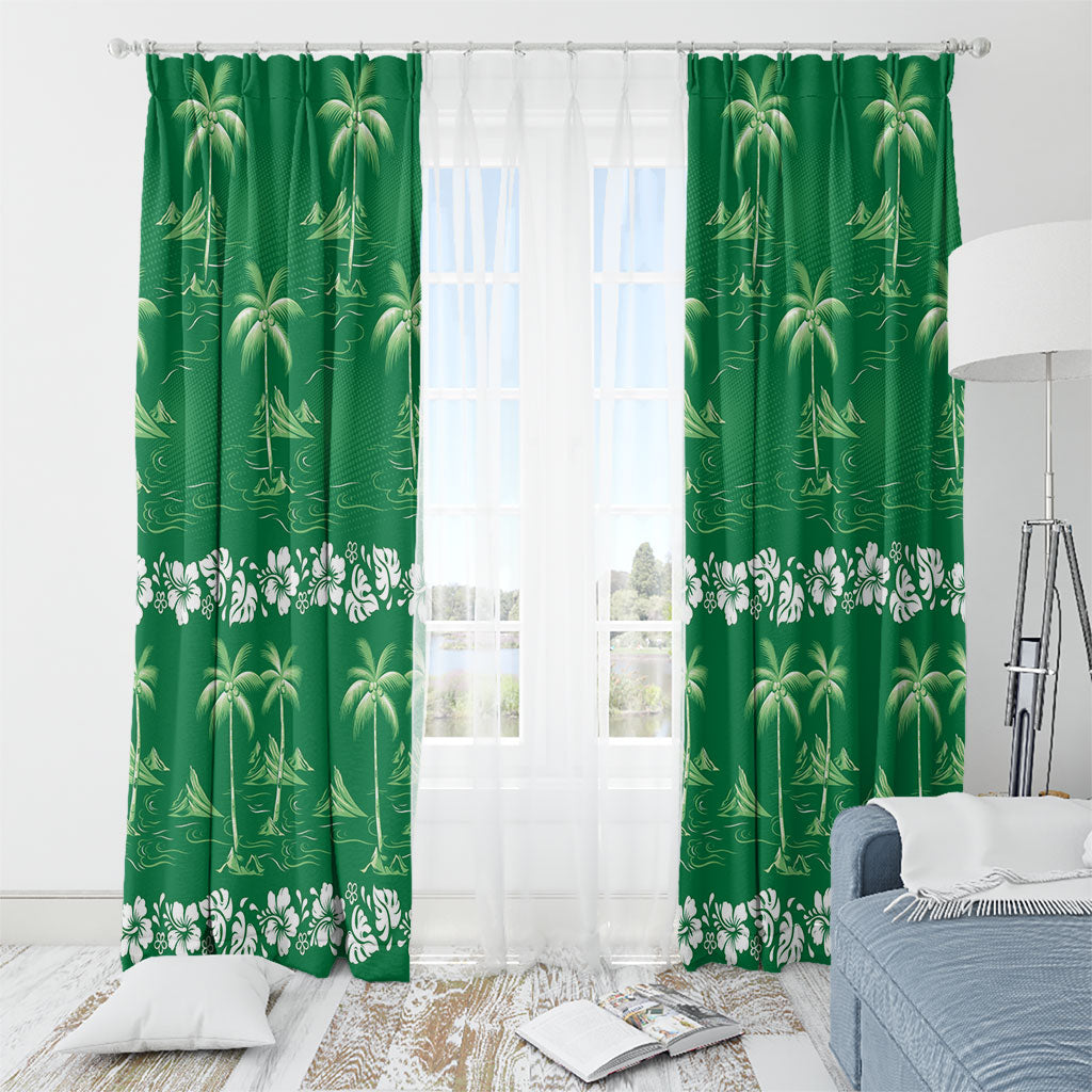 Green Hawaii Palm Tree Hibiscus Window Curtain Fantasy Summer Vibe LT01 - Polynesian Pride