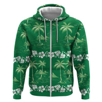 Green Hawaii Palm Tree Hibiscus Zip Hoodie Fantasy Summer Vibe LT01 Zip Hoodie Green - Polynesian Pride