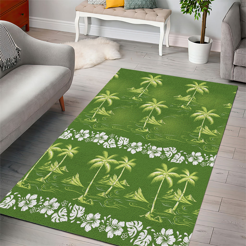 Olive Green Hawaii Palm Tree Hibiscus Area Rug Fantasy Summer Vibe LT01 - Polynesian Pride