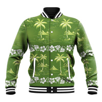 Olive Green Hawaii Palm Tree Hibiscus Baseball Jacket Fantasy Summer Vibe LT01 Unisex Olive - Polynesian Pride