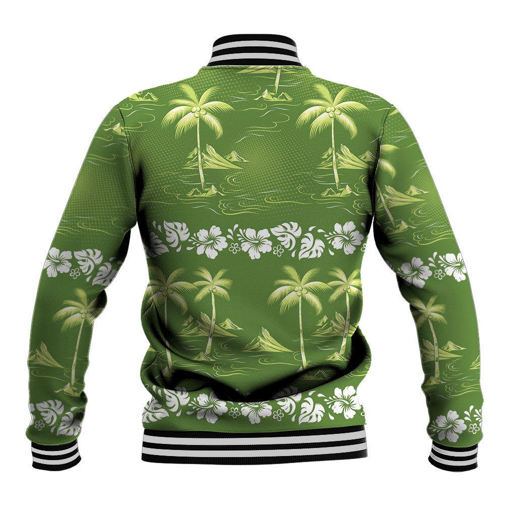 Olive Green Hawaii Palm Tree Hibiscus Baseball Jacket Fantasy Summer Vibe LT01 - Polynesian Pride