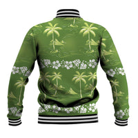 Olive Green Hawaii Palm Tree Hibiscus Baseball Jacket Fantasy Summer Vibe LT01 - Polynesian Pride