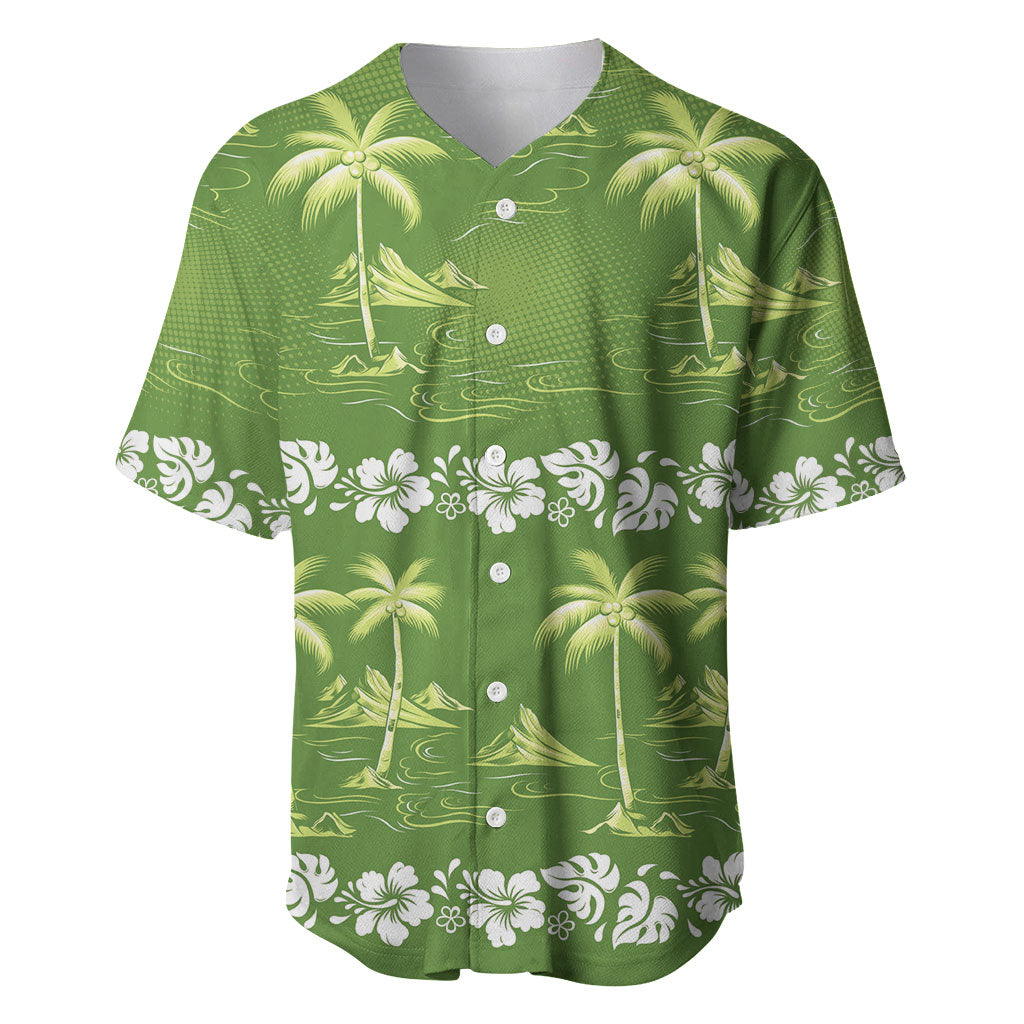 Olive Green Hawaii Palm Tree Hibiscus Baseball Jersey Fantasy Summer Vibe LT01 Olive - Polynesian Pride