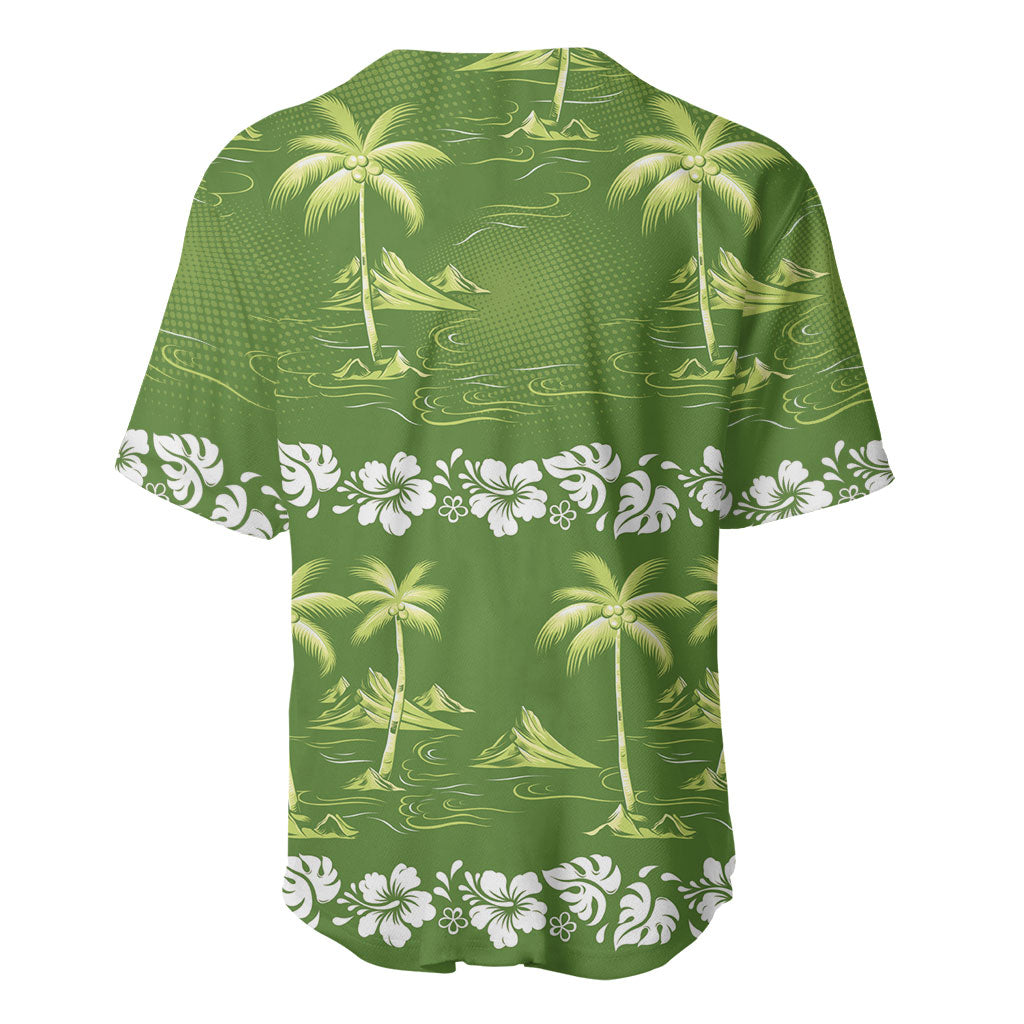 Olive Green Hawaii Palm Tree Hibiscus Baseball Jersey Fantasy Summer Vibe LT01 - Polynesian Pride