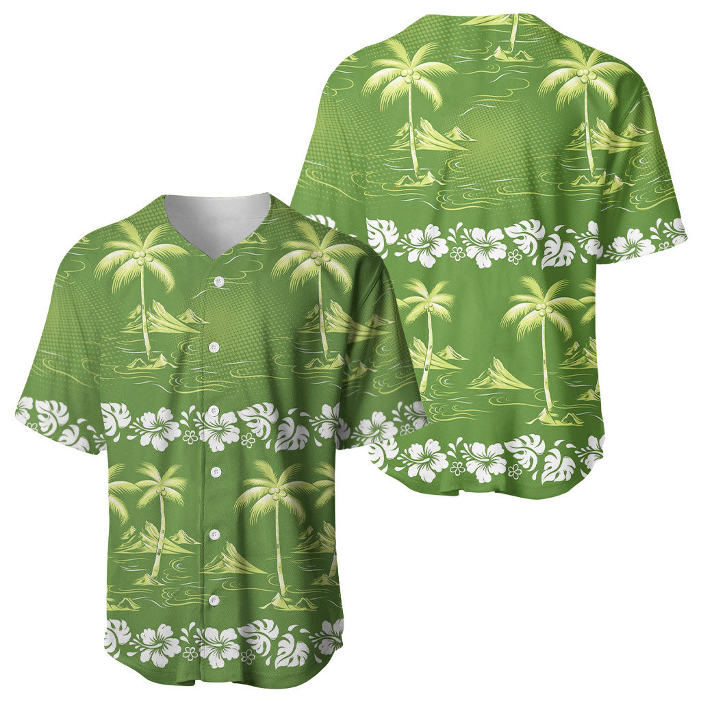 Olive Green Hawaii Palm Tree Hibiscus Baseball Jersey Fantasy Summer Vibe LT01 - Polynesian Pride