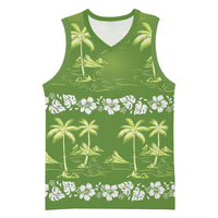 Olive Green Hawaii Palm Tree Hibiscus Basketball Jersey Fantasy Summer Vibe LT01 Unisex Olive - Polynesian Pride