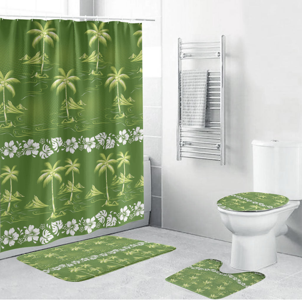 Olive Green Hawaii Palm Tree Hibiscus Bathroom Set Fantasy Summer Vibe LT01 Bathroom Set (4 pcs) Olive - Polynesian Pride