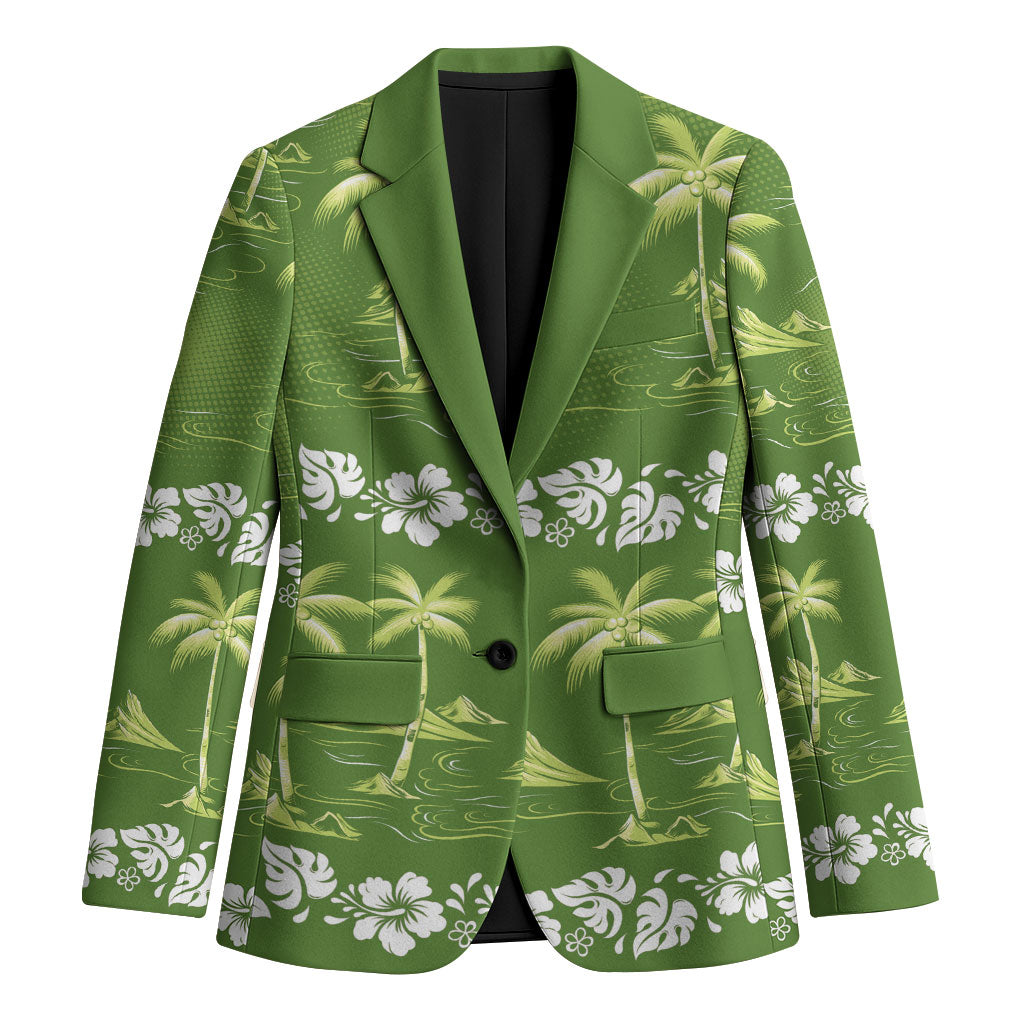 Olive Green Hawaii Palm Tree Hibiscus Blazer Fantasy Summer Vibe LT01 Unisex Olive - Polynesian Pride