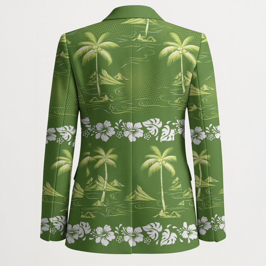 Olive Green Hawaii Palm Tree Hibiscus Blazer Fantasy Summer Vibe LT01 - Polynesian Pride