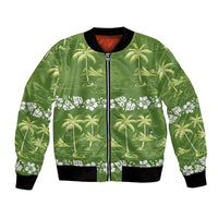 Olive Green Hawaii Palm Tree Hibiscus Bomber Jacket Fantasy Summer Vibe LT01 Unisex Olive - Polynesian Pride
