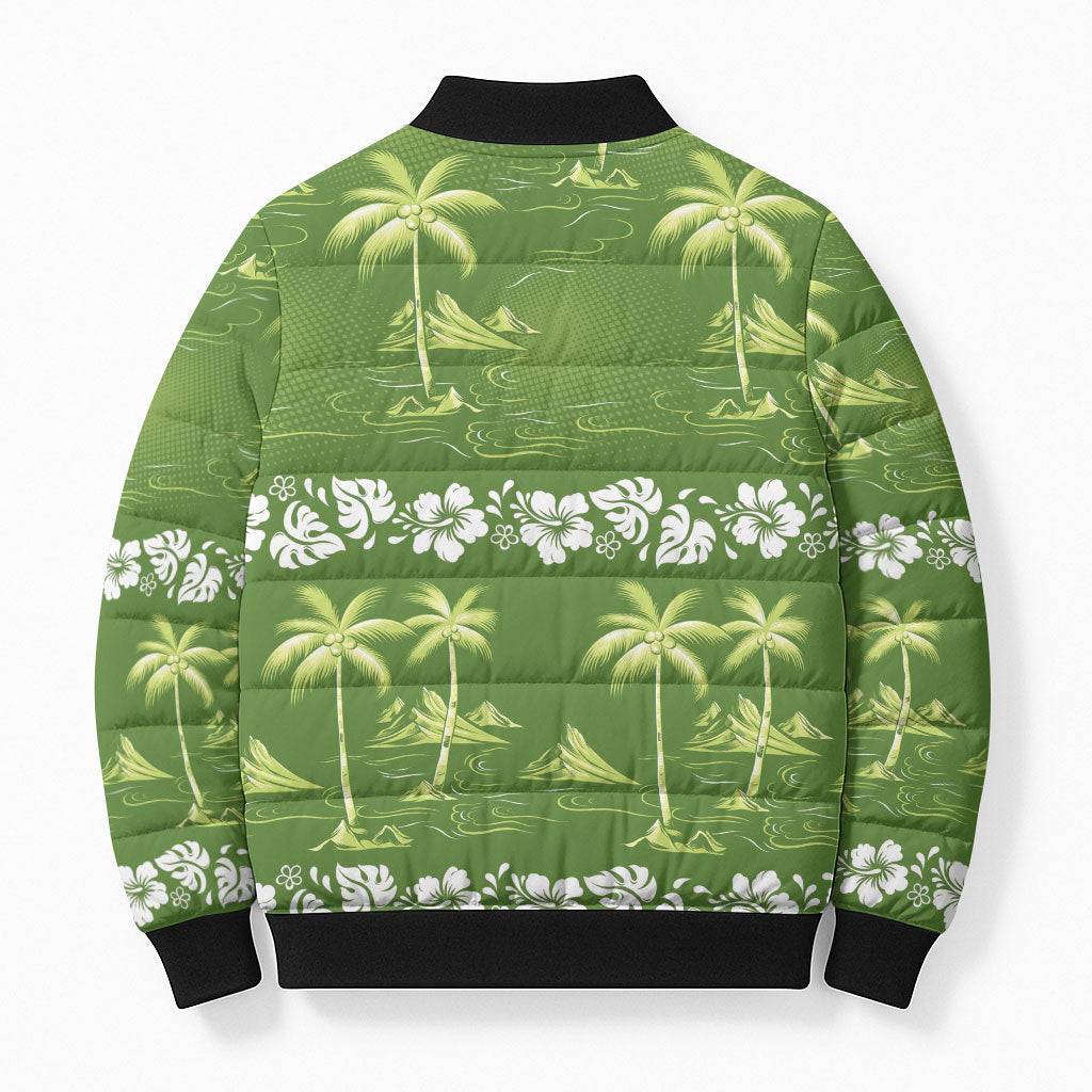 Olive Green Hawaii Palm Tree Hibiscus Bomber Puffer Jacket Fantasy Summer Vibe LT01 - Polynesian Pride