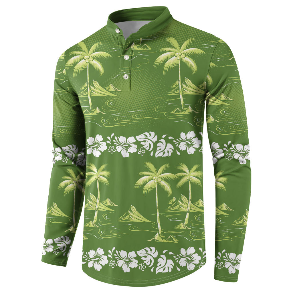 Olive Green Hawaii Palm Tree Hibiscus Button Sweatshirt Fantasy Summer Vibe LT01 - Polynesian Pride