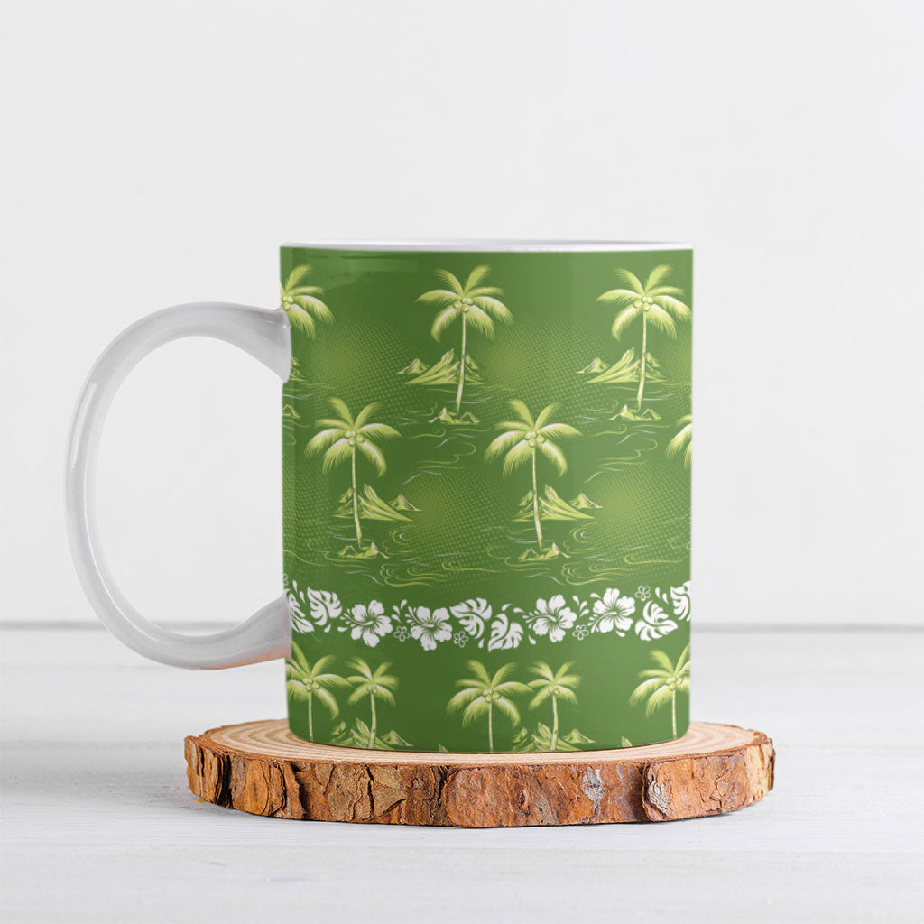 Olive Green Hawaii Palm Tree Hibiscus Ceramic Mug Fantasy Summer Vibe LT01 Olive - Polynesian Pride
