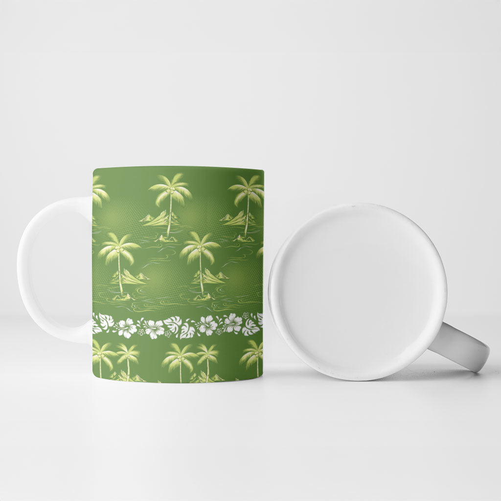Olive Green Hawaii Palm Tree Hibiscus Ceramic Mug Fantasy Summer Vibe LT01 - Polynesian Pride