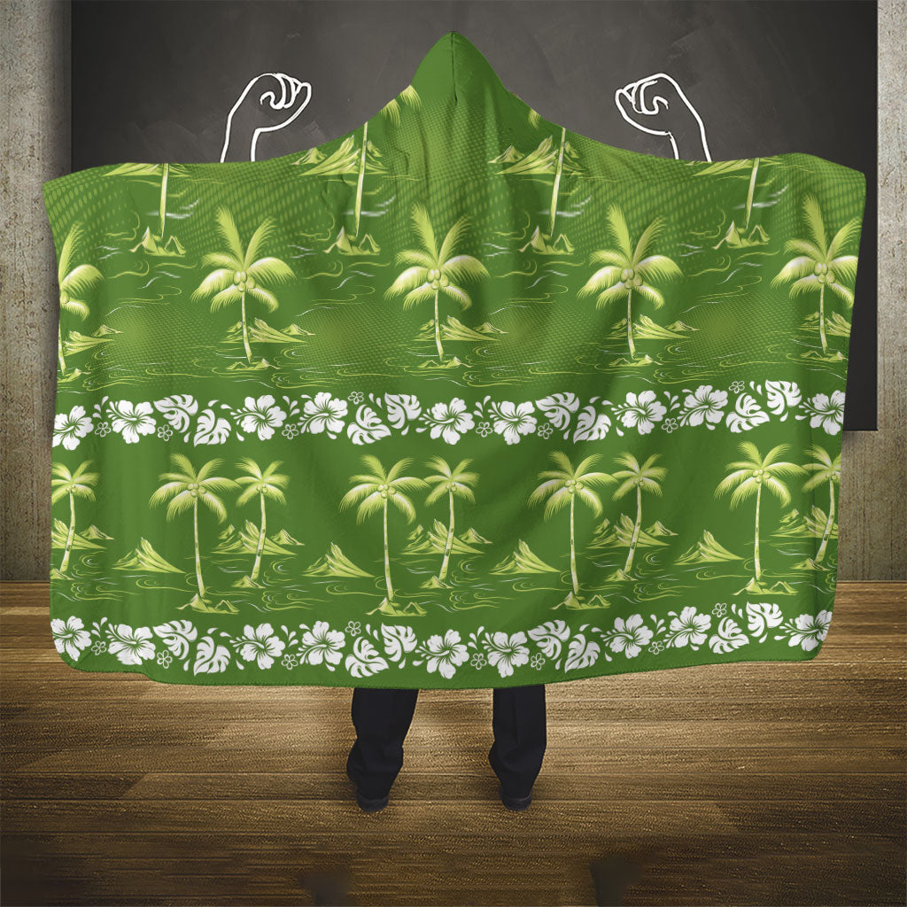 Olive Green Hawaii Palm Tree Hibiscus Hooded Blanket Fantasy Summer Vibe LT01 - Polynesian Pride