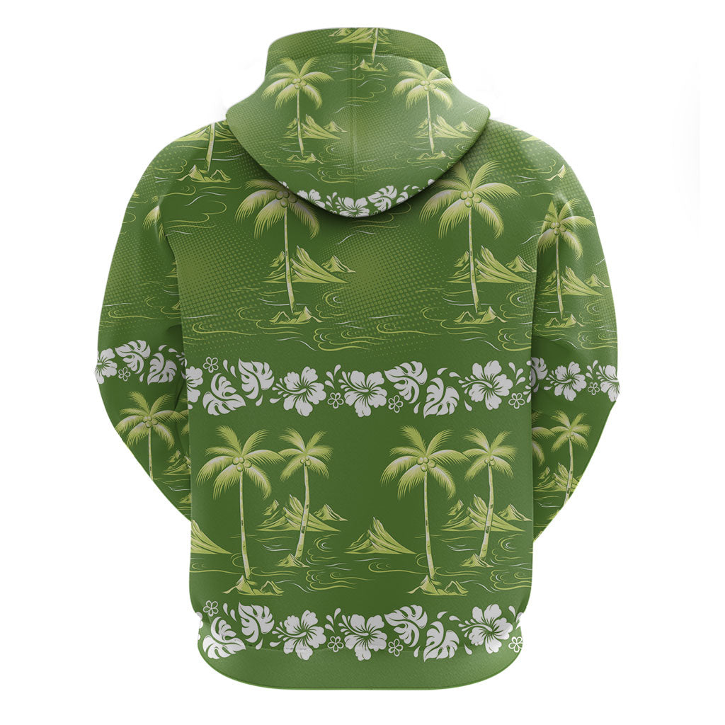Olive Green Hawaii Palm Tree Hibiscus Hoodie Fantasy Summer Vibe LT01 - Polynesian Pride