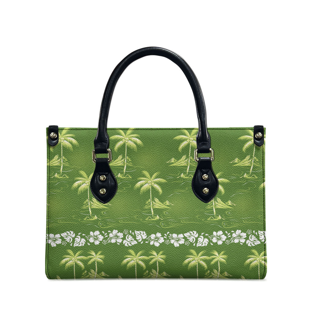 Olive Green Hawaii Palm Tree Hibiscus Leather Bag Fantasy Summer Vibe LT01 - Polynesian Pride