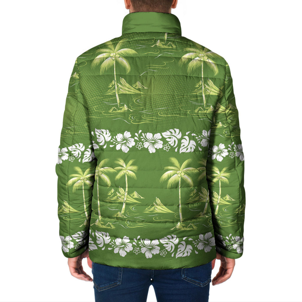 Olive Green Hawaii Palm Tree Hibiscus Padded Jacket Fantasy Summer Vibe LT01 - Polynesian Pride